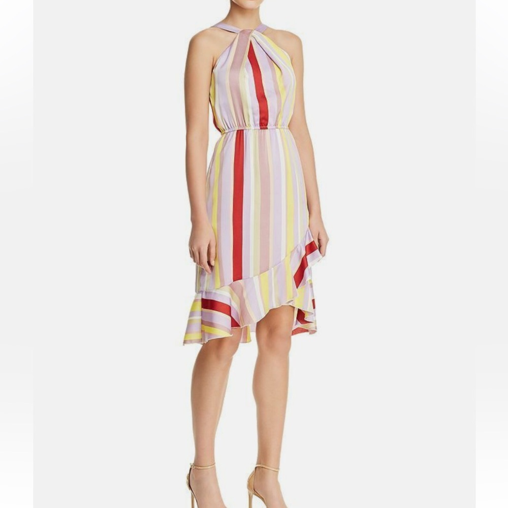 Lucy Paris Womens Multicolored Striped Sleeveless Ruffled-Hem Dress